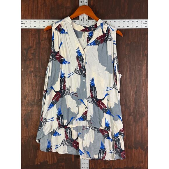 Free People Flying Swan Button Up Dress Top Fashion Cream Gray Red Blue Women XS - Picture 2 of 7